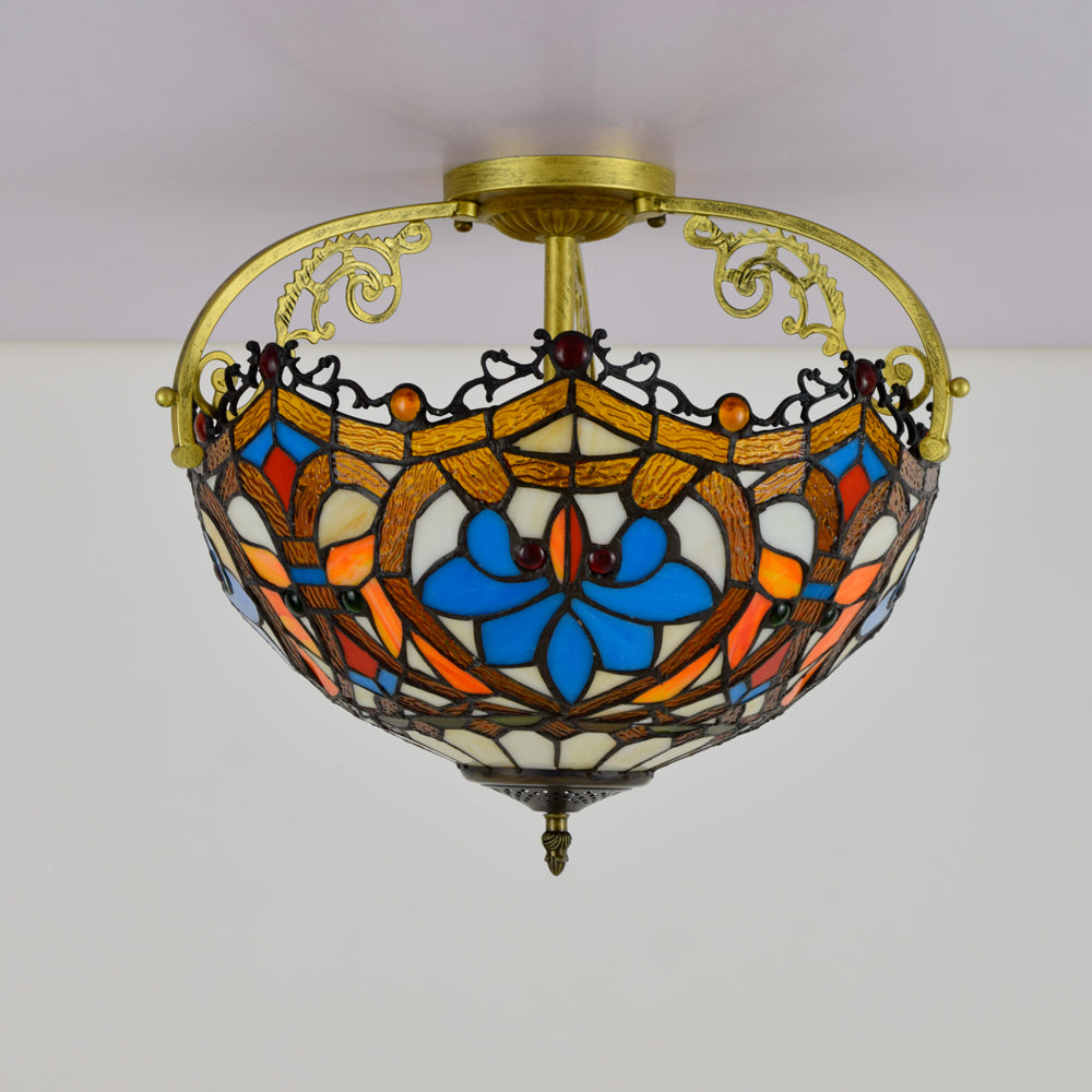 Plafonnier en Vitrail Art Nouveau Multicolore Image