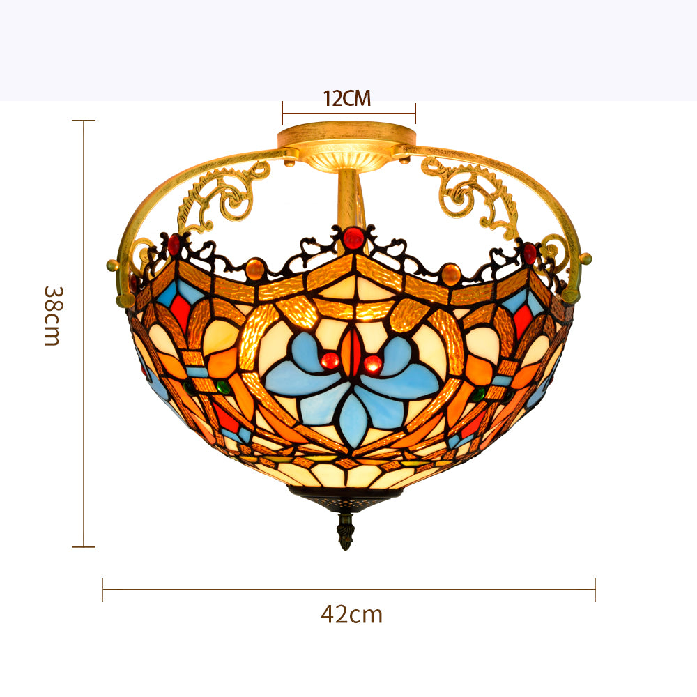 Plafonnier en Vitrail Art Nouveau Multicolore