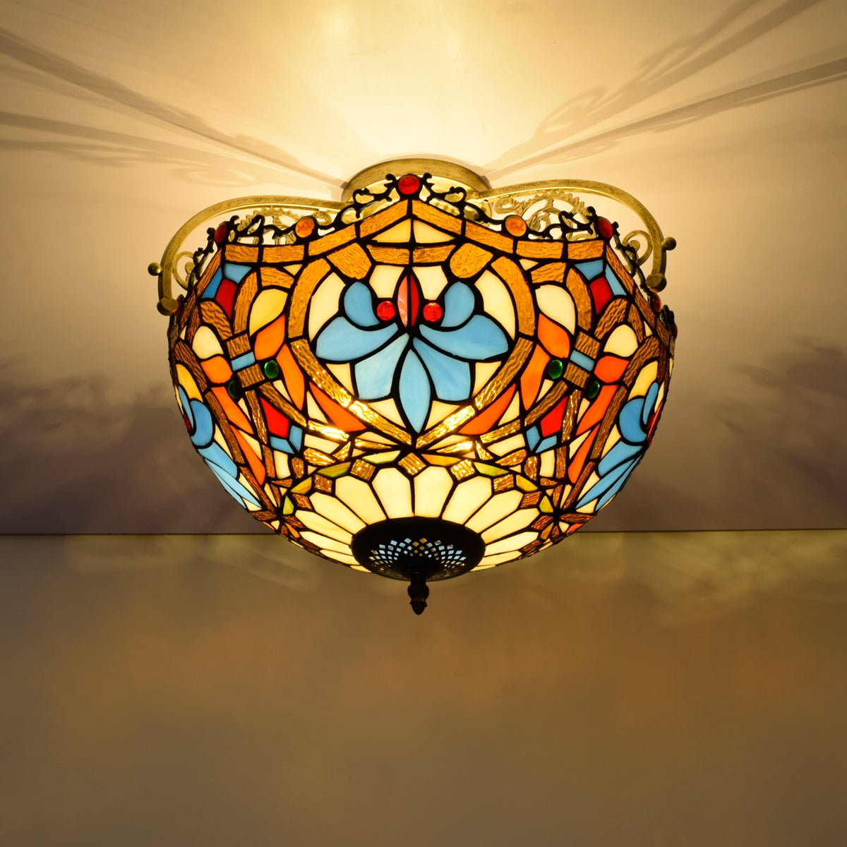 Plafonnier en Vitrail Art Nouveau Multicolore
