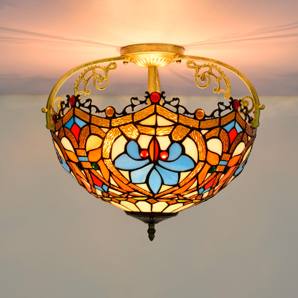 Plafonnier en Vitrail Art Nouveau Multicolore