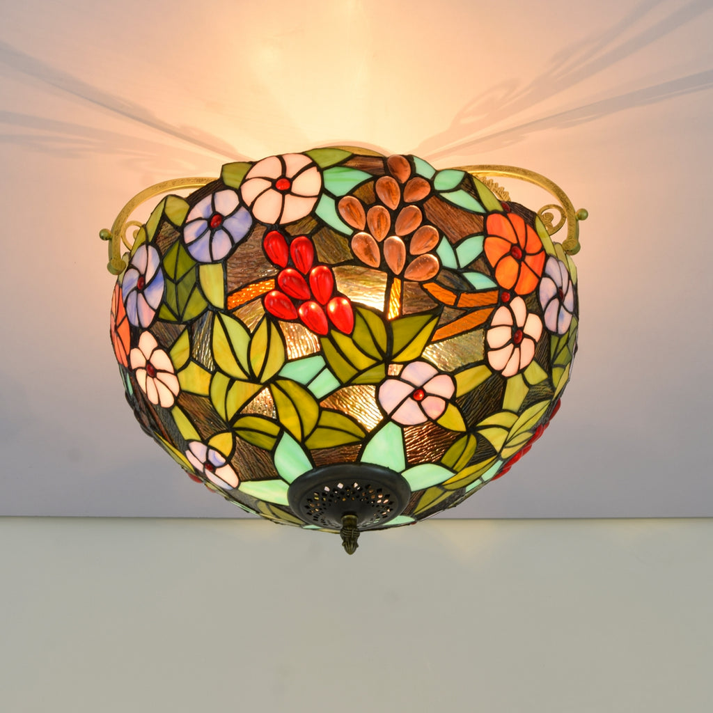 Plafonnier en Vitrail Floral Style Tiffany Bronze
