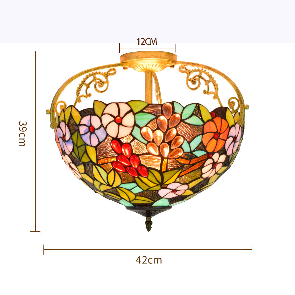 Plafonnier en Vitrail Floral Style Tiffany Bronze