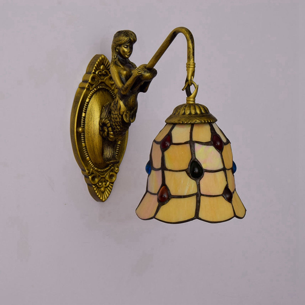 Applique Murale en Bronze Antique à Motif Sirène et Verre Teinté Image