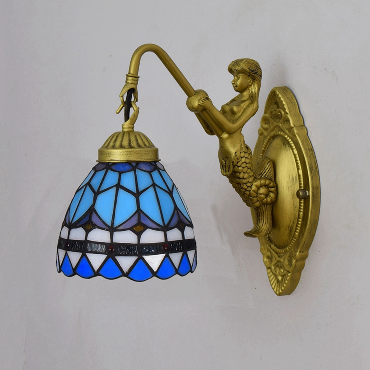 Applique Murale Sirène en Vitrail Bleu Tiffany