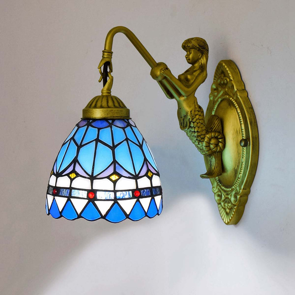 Applique Murale Sirène en Vitrail Bleu Tiffany
