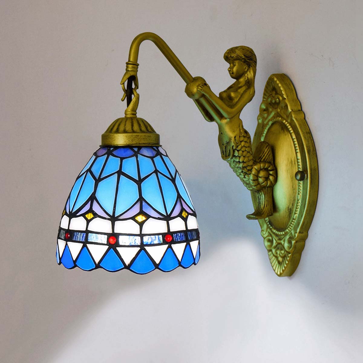 Applique Murale Sirène en Vitrail Bleu Tiffany