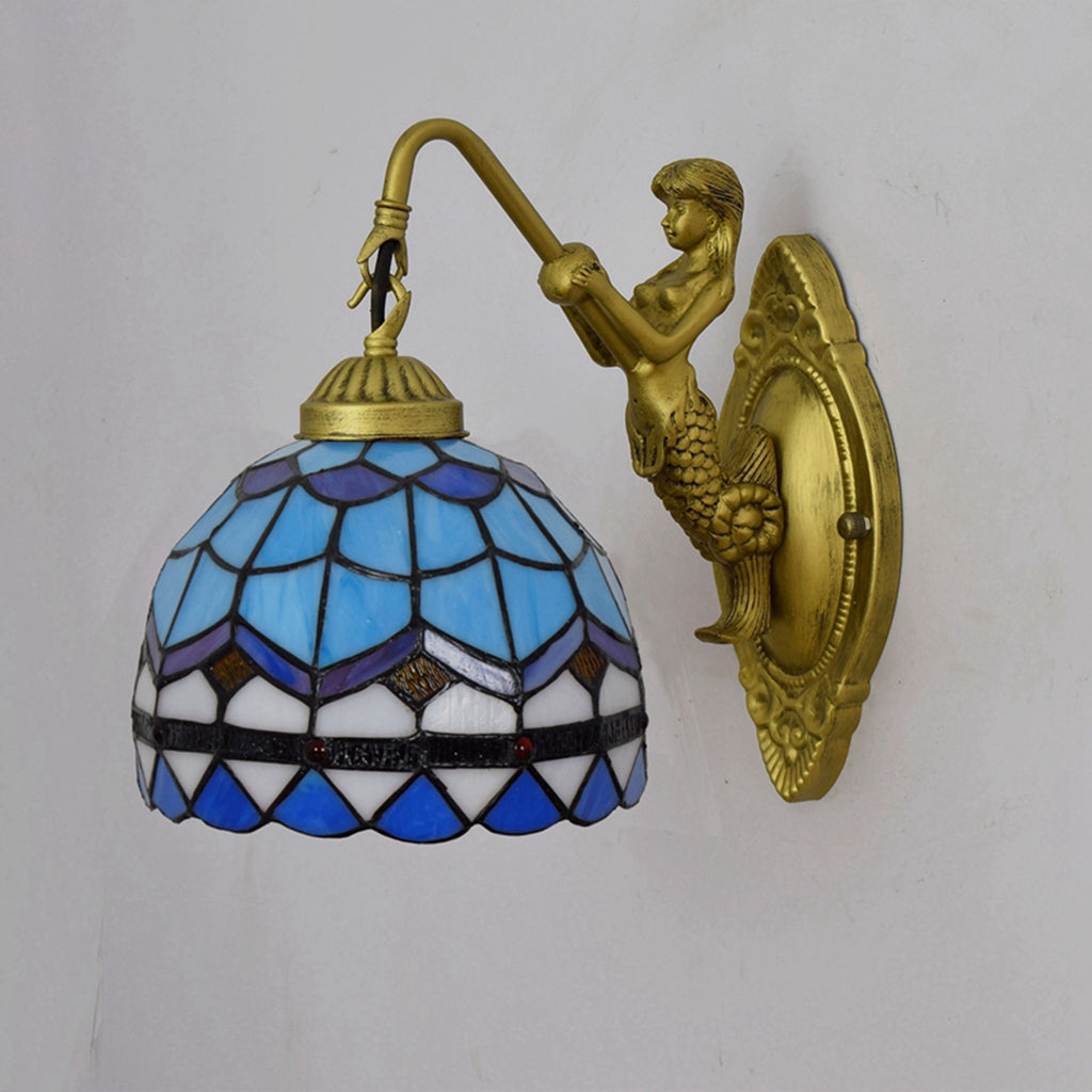 Applique Murale Sirène en Verre Tiffany et Bronze