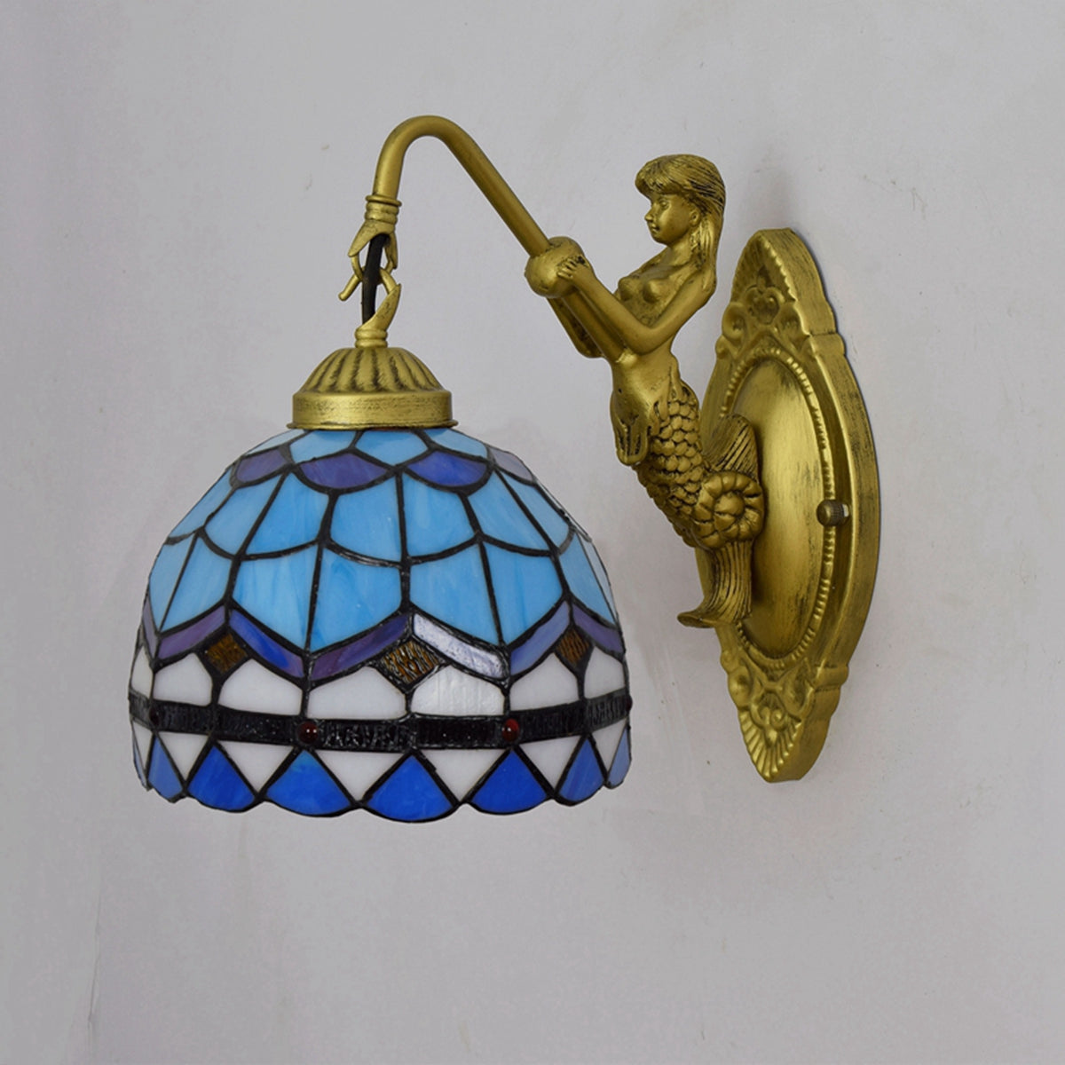Applique Murale Sirène en Verre Tiffany et Bronze