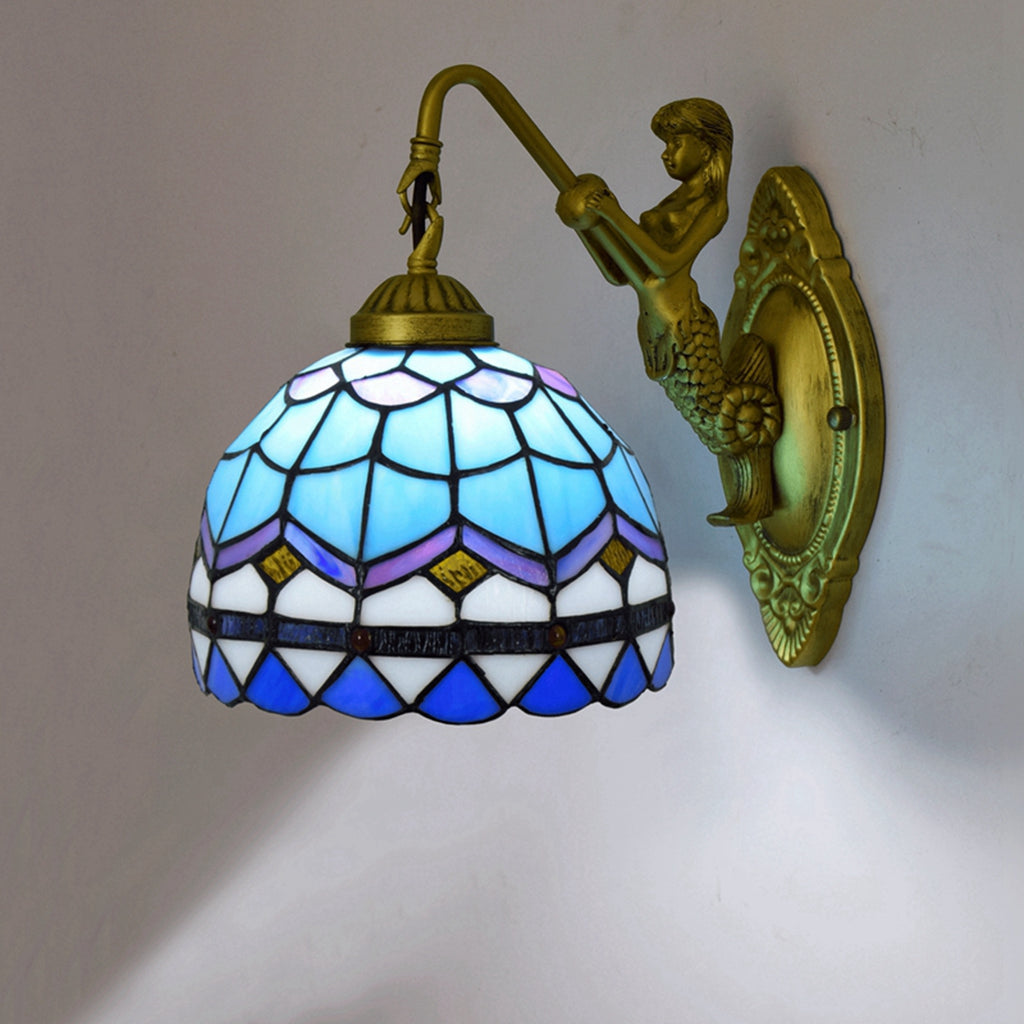 Applique Murale Sirène en Verre Tiffany et Bronze