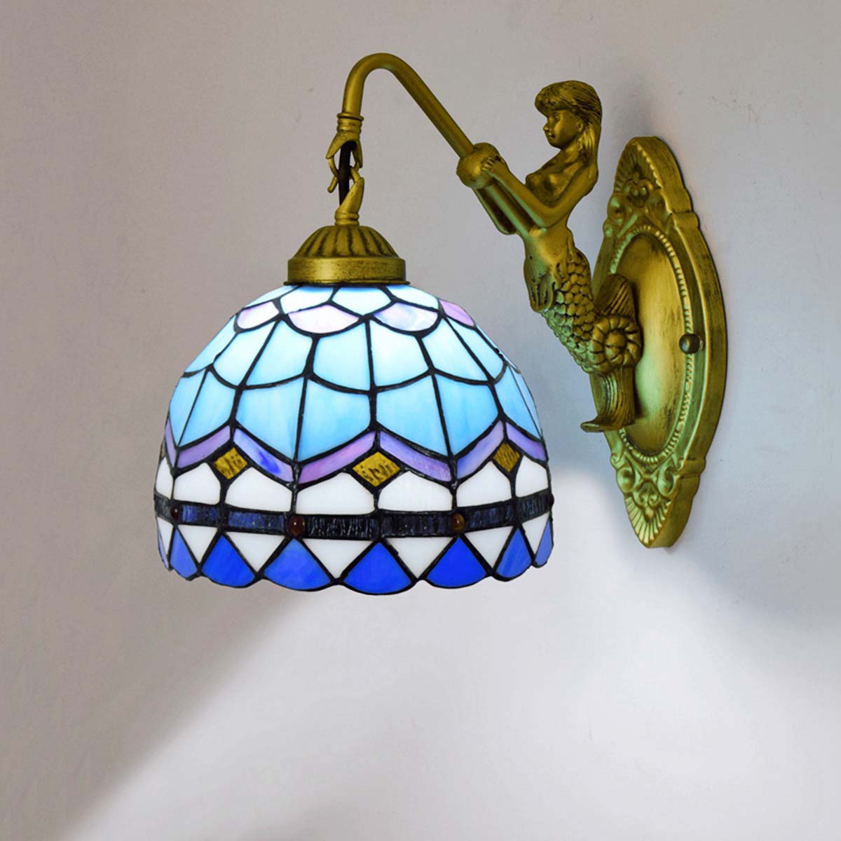 Applique Murale Sirène en Verre Tiffany et Bronze