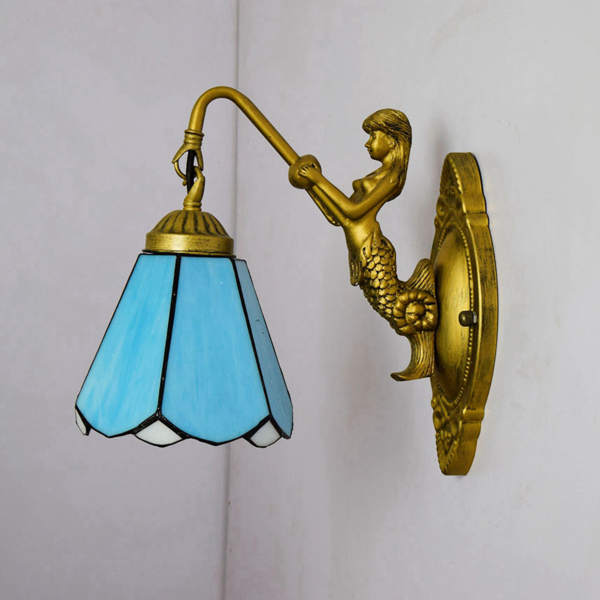 Applique Murale Sirène Dorée Style Tiffany Bleu Image