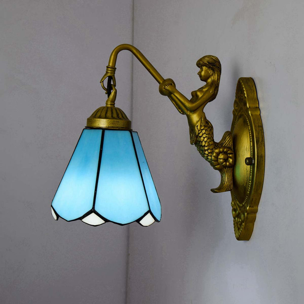 Applique Murale Sirène Dorée Style Tiffany Bleu
