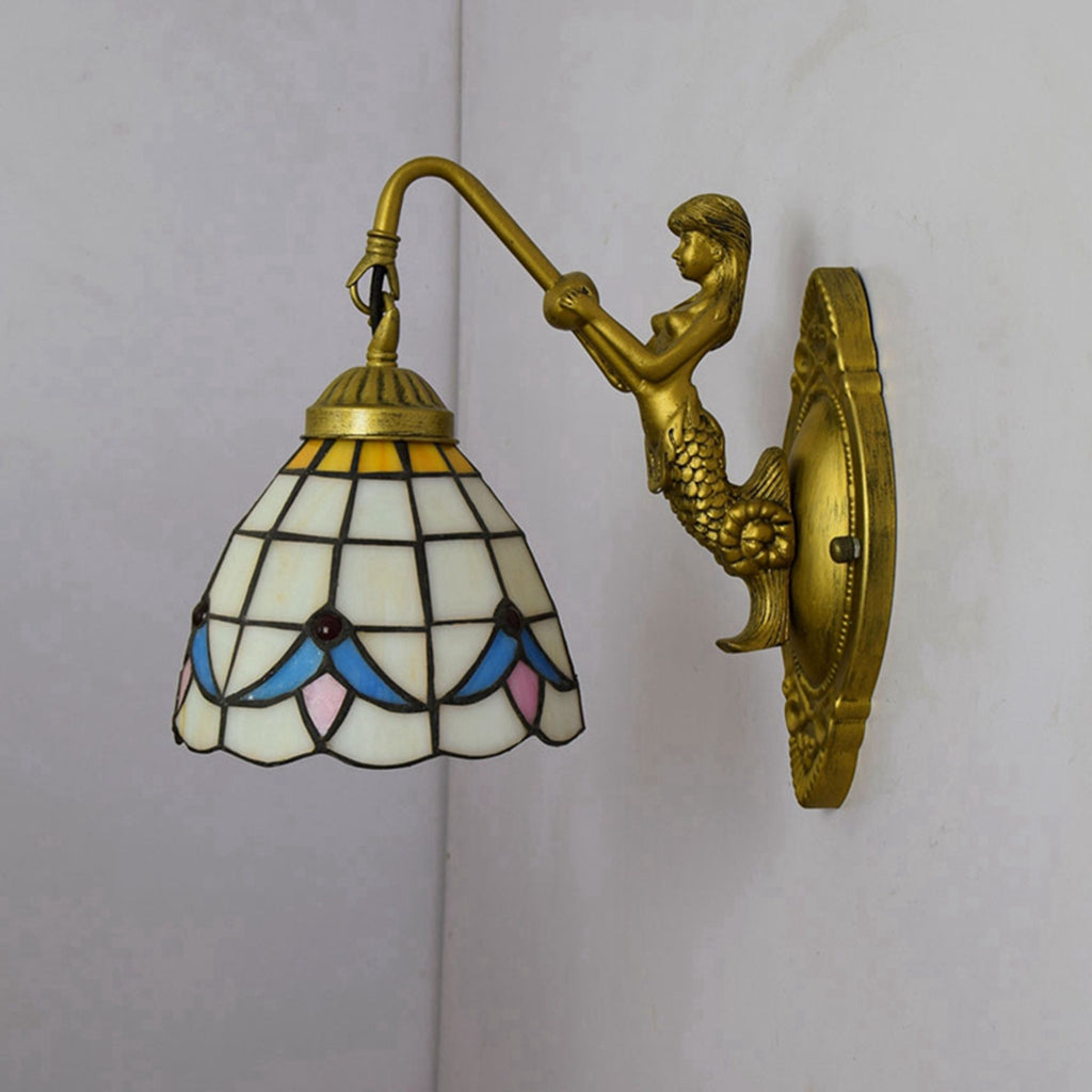 Applique Murale Tiffany en Verre Teinté avec Sirène