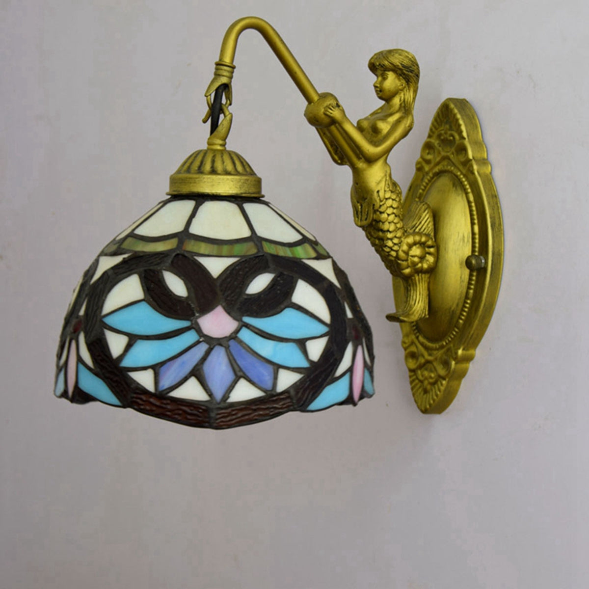 Applique Murale en Vitrail Style Tiffany Sirène