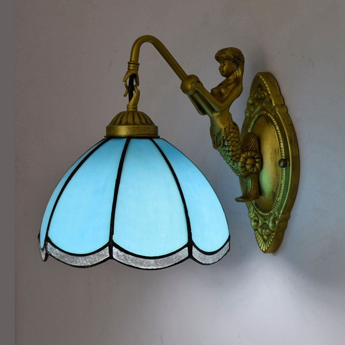 Applique Murale Vintage Sirène en Verre Bleu Tiffany