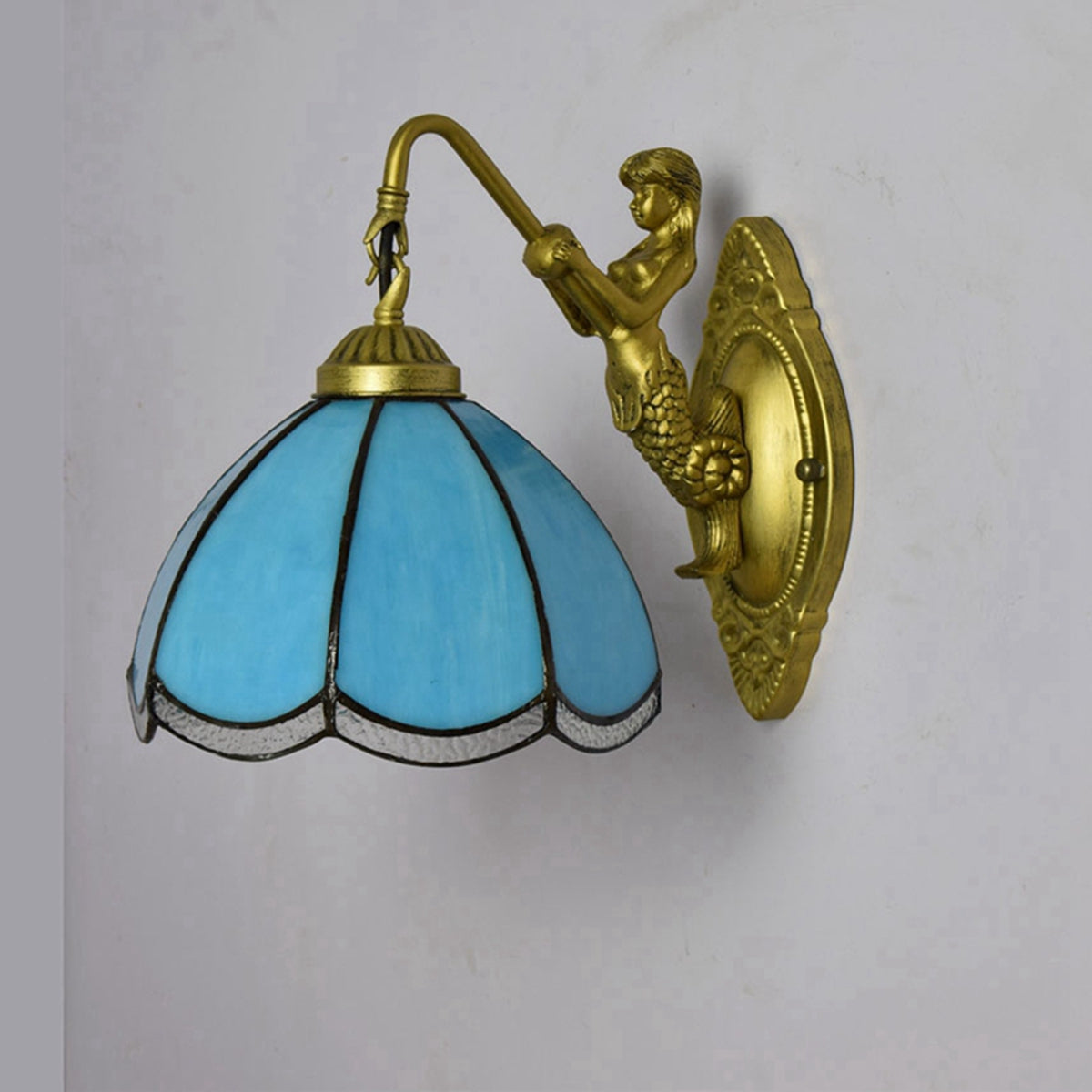 Applique Murale Vintage Sirène en Verre Bleu Tiffany