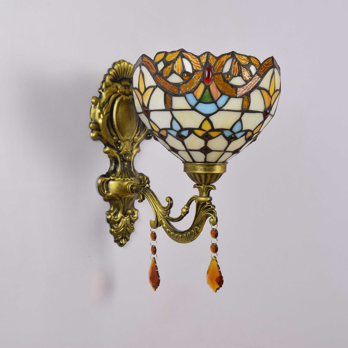 Applique Murale en Vitrail Mosaïque et Laiton Vieilli