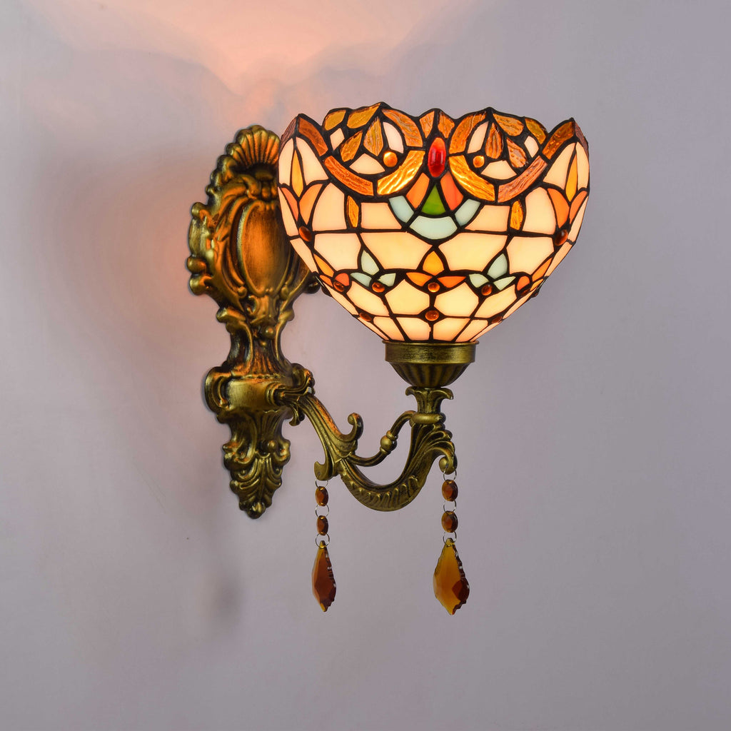 Applique Murale en Vitrail Mosaïque et Laiton Vieilli