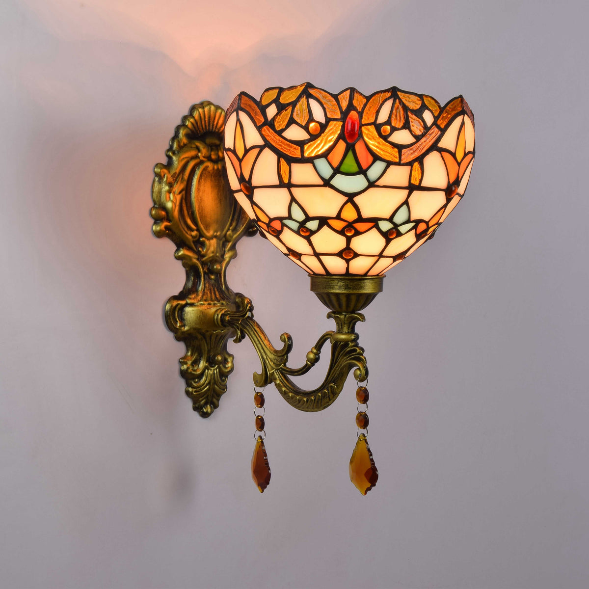 Applique Murale en Vitrail Mosaïque et Laiton Vieilli