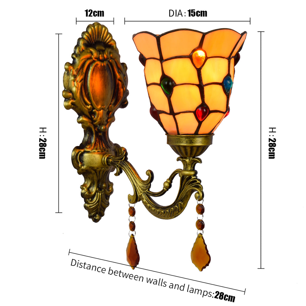 Applique Murale Style Tiffany en Métal Doré et Cristaux
