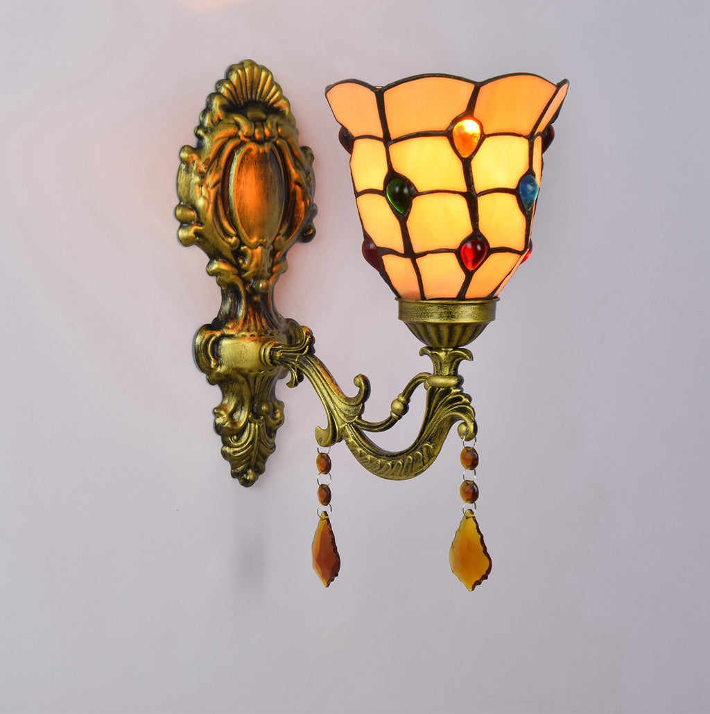 Applique Murale Style Tiffany en Métal Doré et Cristaux