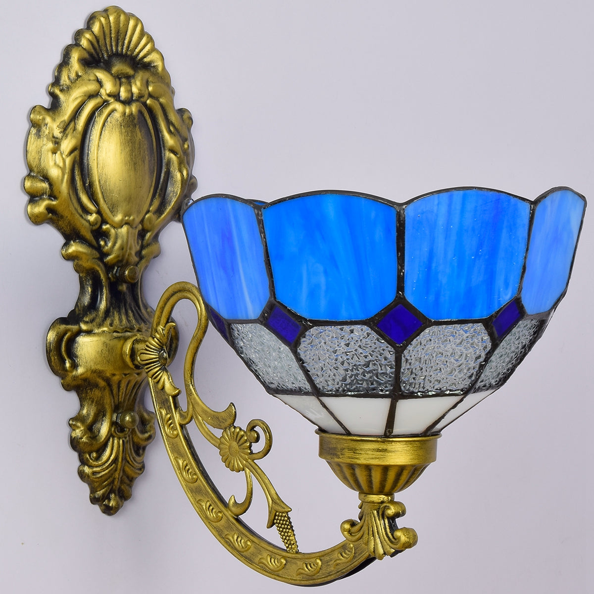 Applique Murale Tiffany en Vitrail Bleu et Or Antique