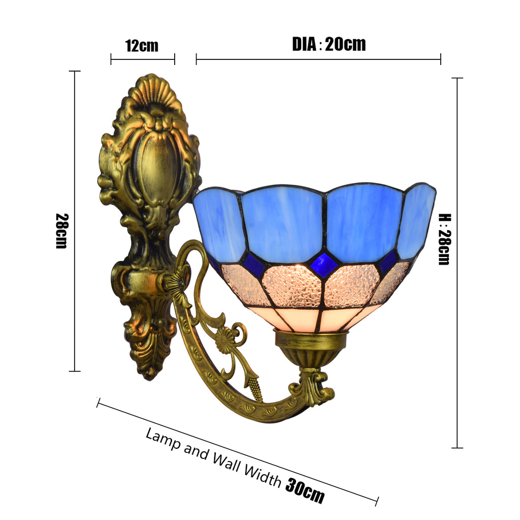 Applique Murale Tiffany en Vitrail Bleu et Or Antique