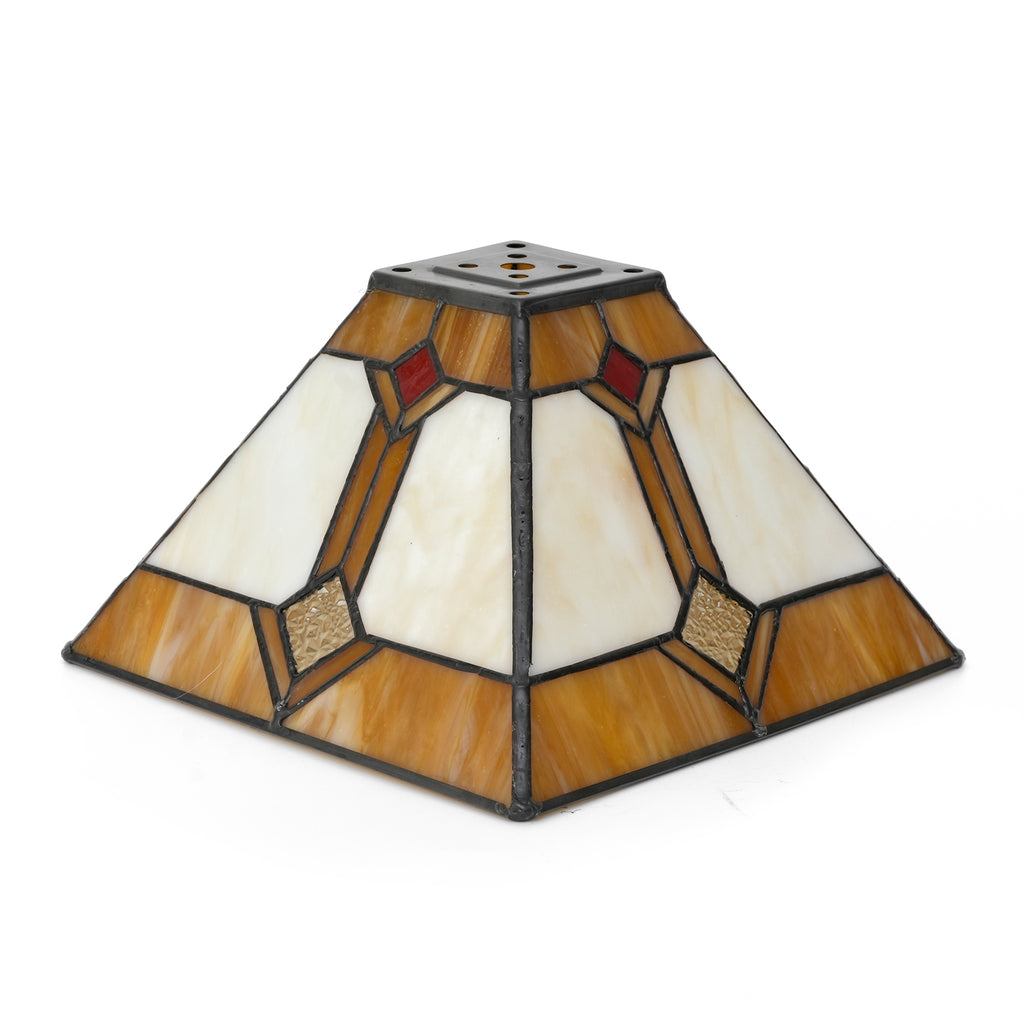 Abat-jour Art Déco en Vitrail Crème et Ambre Rouge