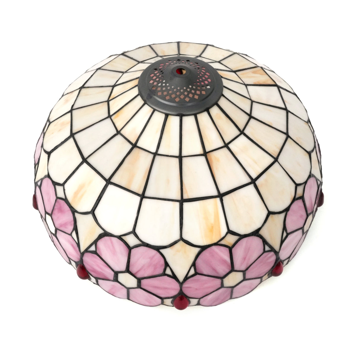 Abat-jour Tiffany en Verre Teinté Rose et Crème Floral