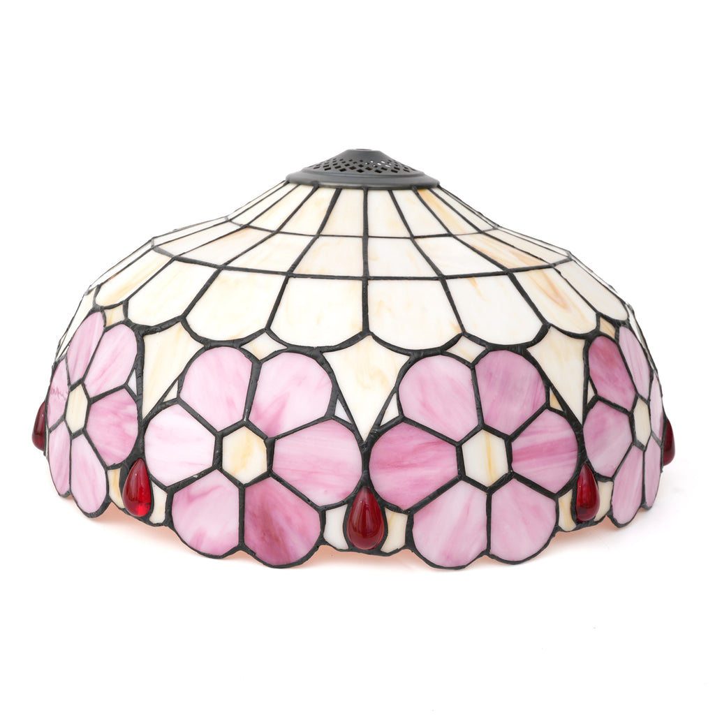 Abat-jour Tiffany en Verre Teinté Rose et Crème Floral
