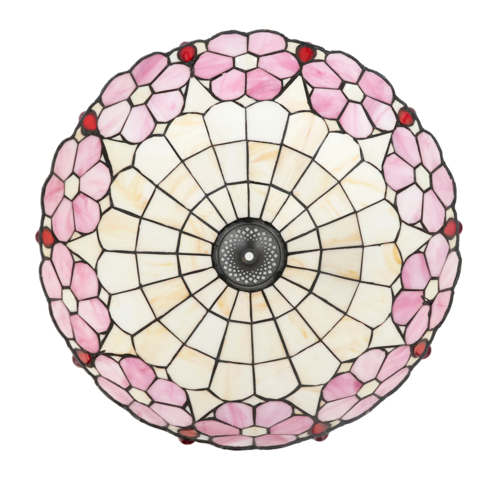 Abat-jour Tiffany en Verre Teinté Rose et Crème Floral