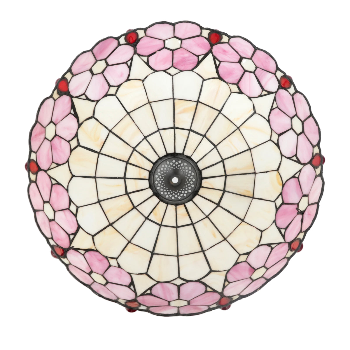 Abat-jour Tiffany en Verre Teinté Rose et Crème Floral