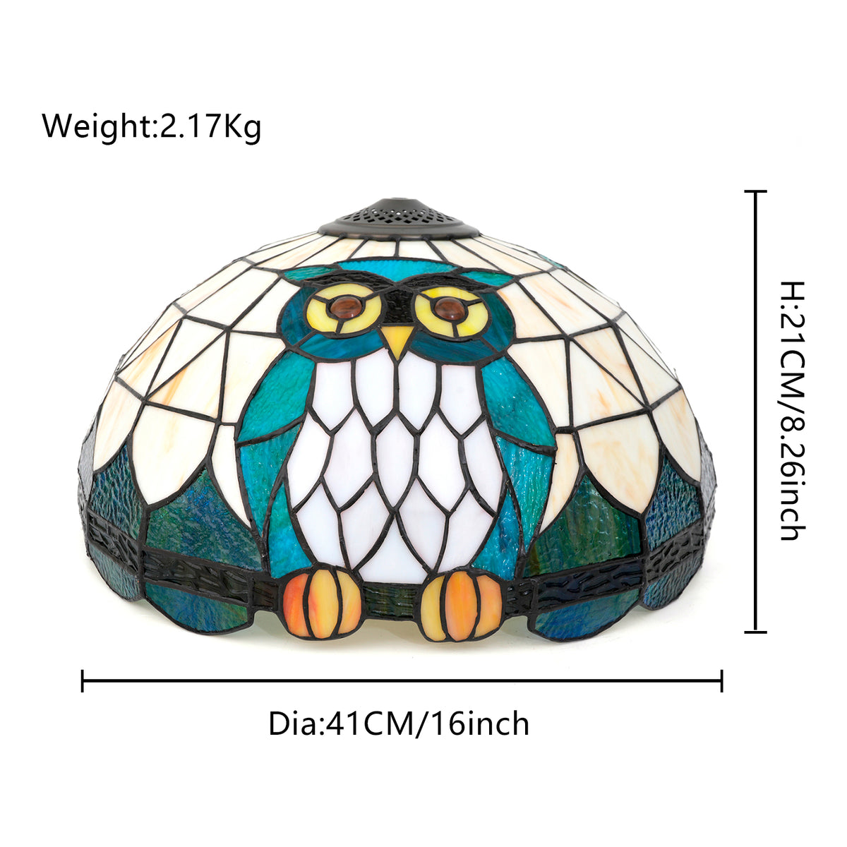 Abat-jour en Vitrail Style Tiffany Hibou Bleu-Vert