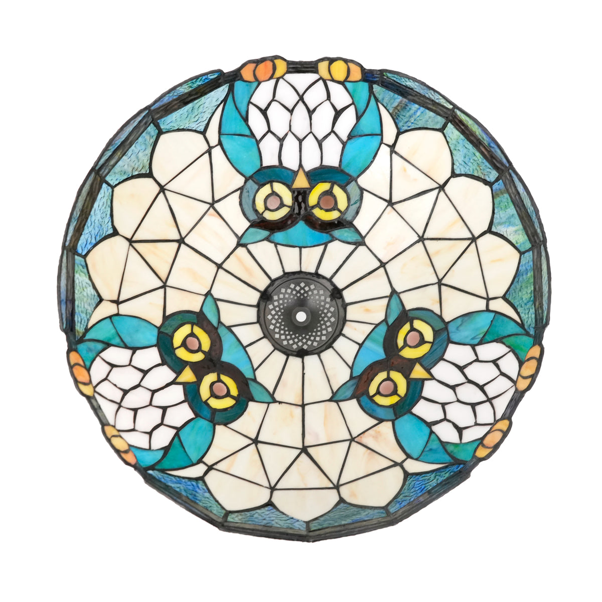 Abat-jour en Vitrail Style Tiffany Hibou Bleu-Vert