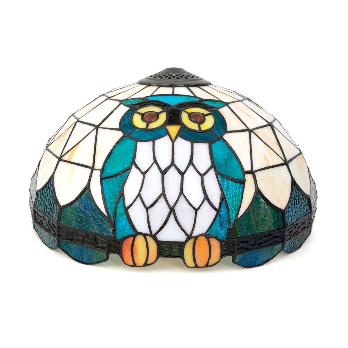 Abat-jour en Vitrail Style Tiffany Hibou Bleu-Vert