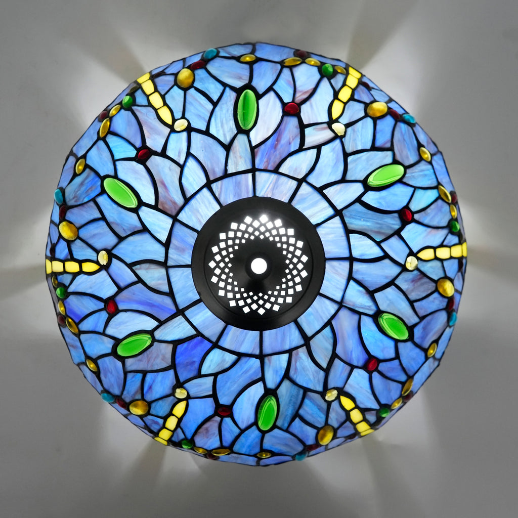 Abat-jour Tiffany Bleu en Verre Teinté Libellules