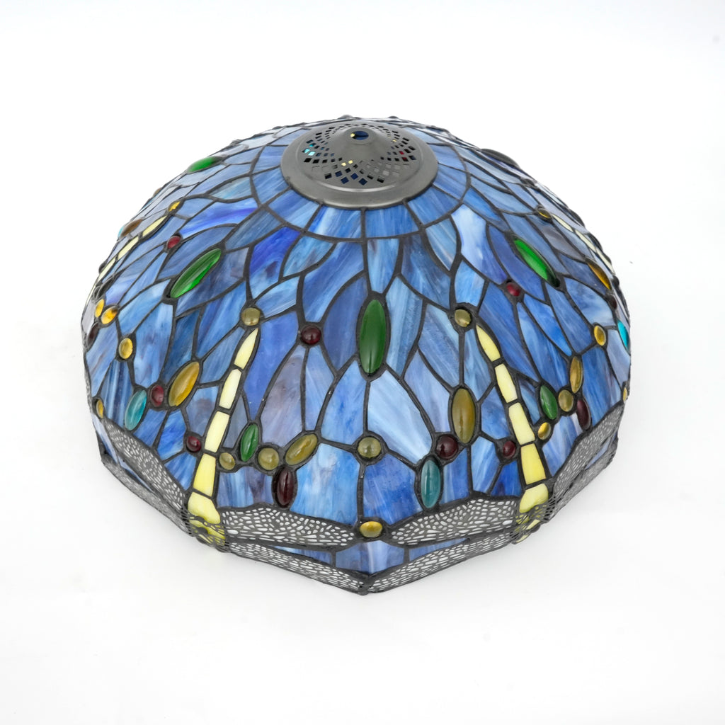 Abat-jour Tiffany Bleu en Verre Teinté Libellules