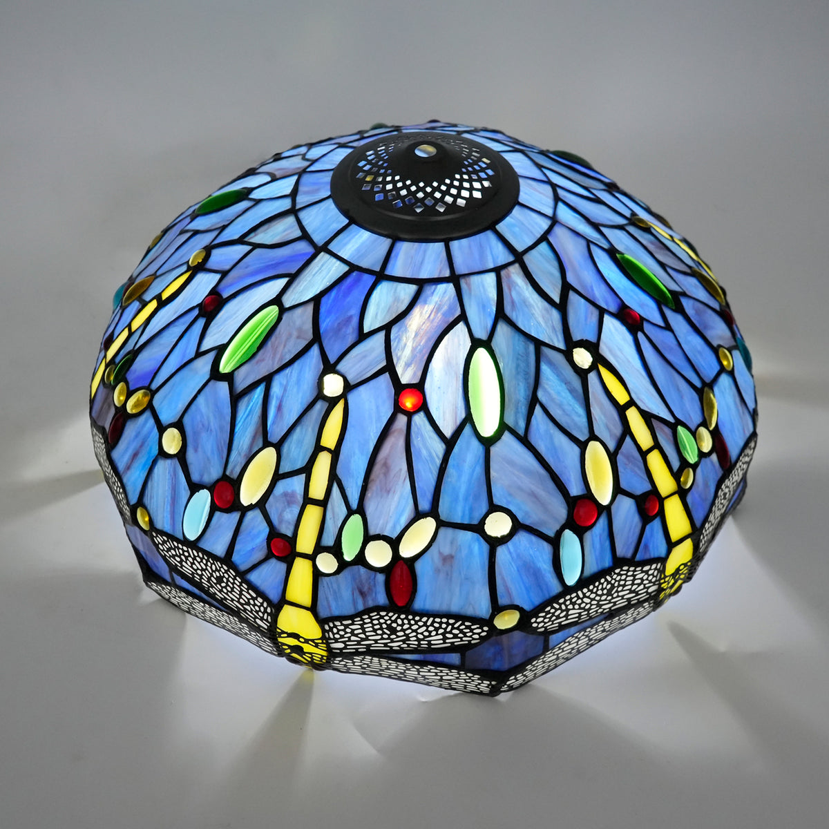 Abat-jour Tiffany Bleu en Verre Teinté Libellules