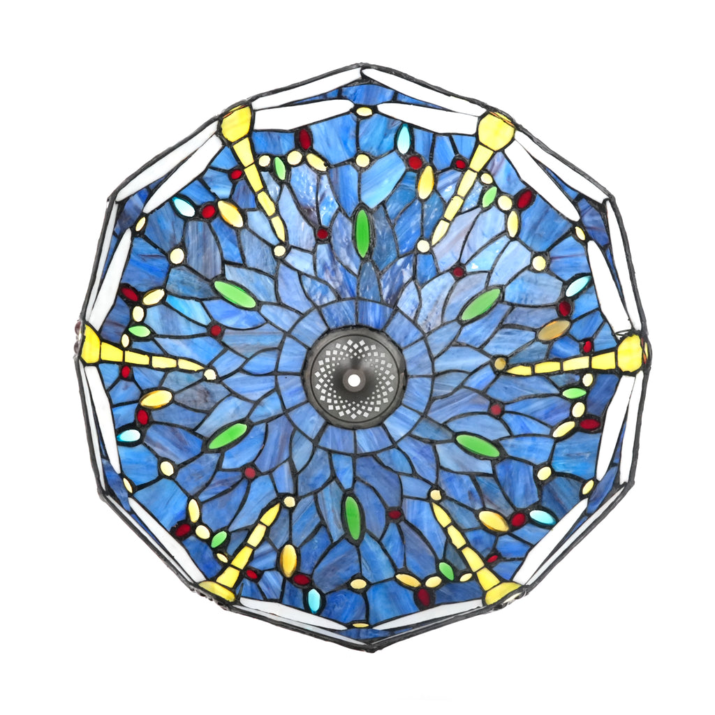 Abat-jour Tiffany Bleu en Verre Teinté Libellules