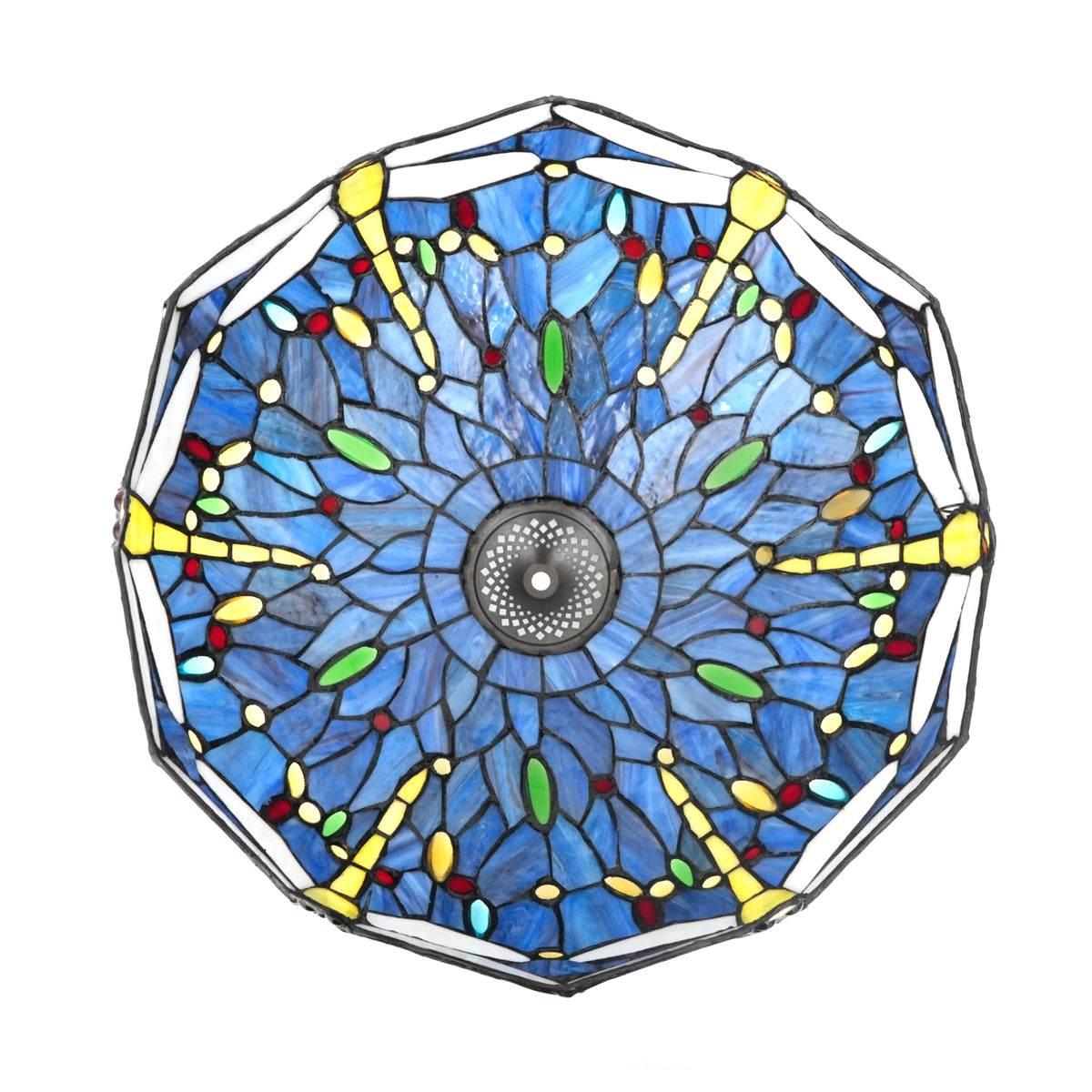 Abat-jour Tiffany Bleu en Verre Teinté Libellules