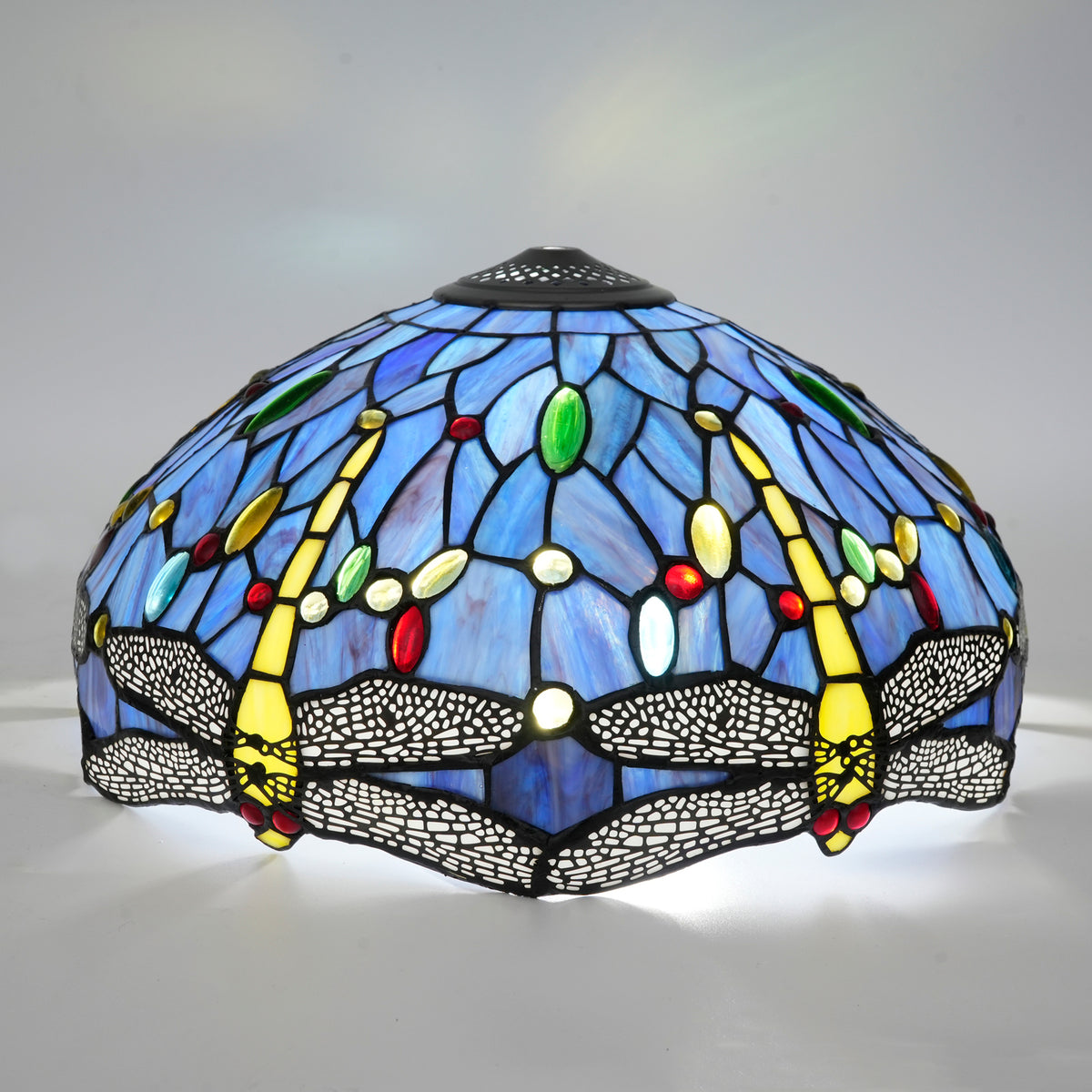 Abat-jour Tiffany Bleu en Verre Teinté Libellules