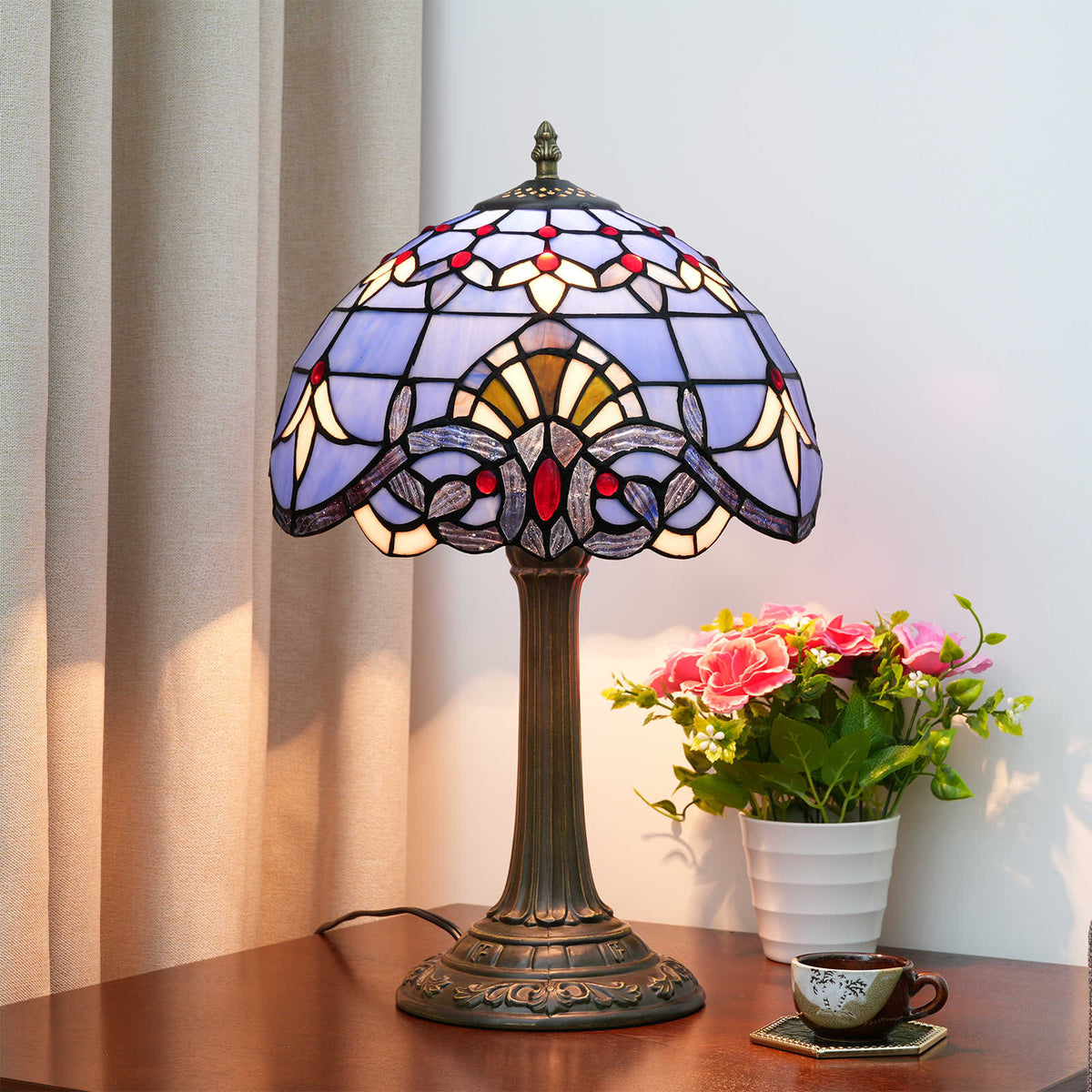 Lampe de Table Tiffany en Verre Teinté Lavande
