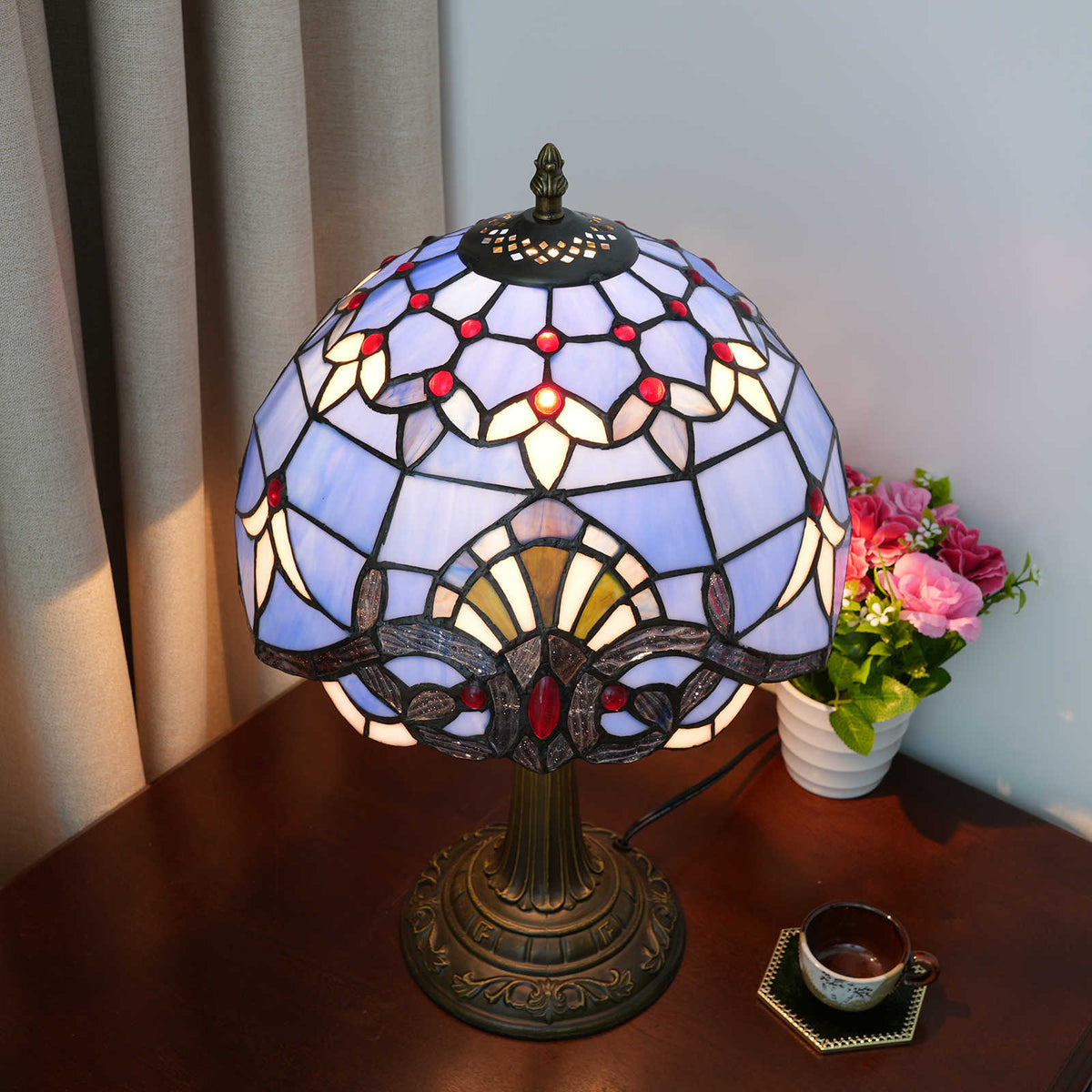 Lampe de Table Tiffany en Verre Teinté Lavande