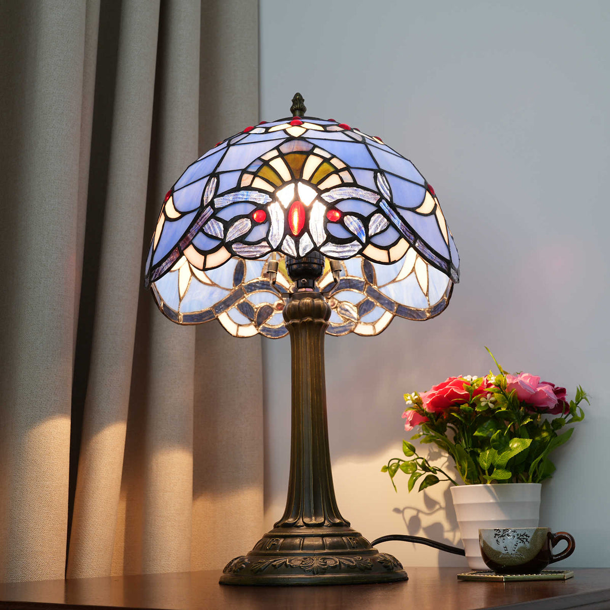 Lampe de Table Tiffany en Verre Teinté Lavande