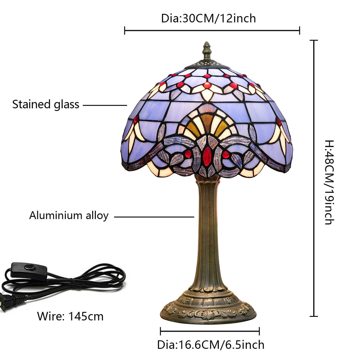 Lampe de Table Tiffany en Verre Teinté Lavande