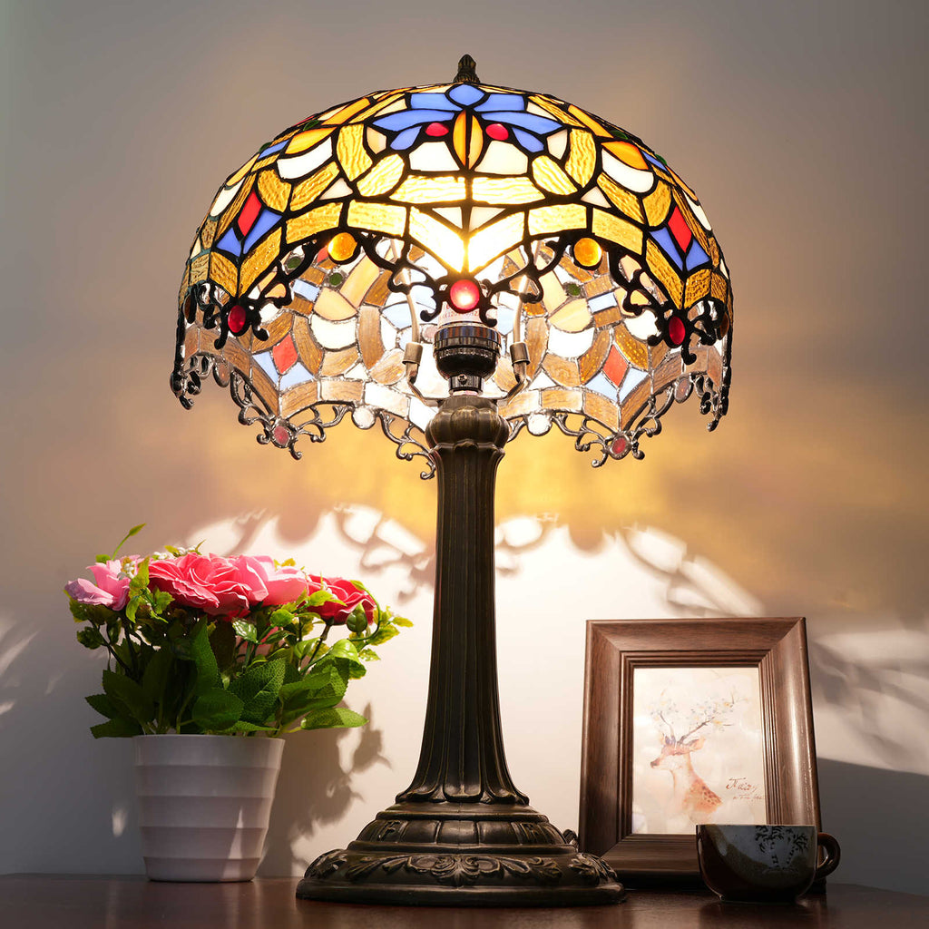 Lampe de Table Style Tiffany en Verre Teinté Multicolore