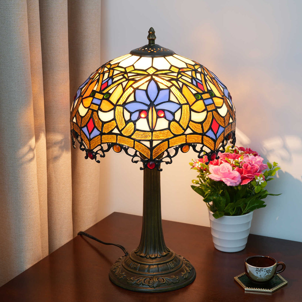 Lampe de Table Style Tiffany en Verre Teinté Multicolore
