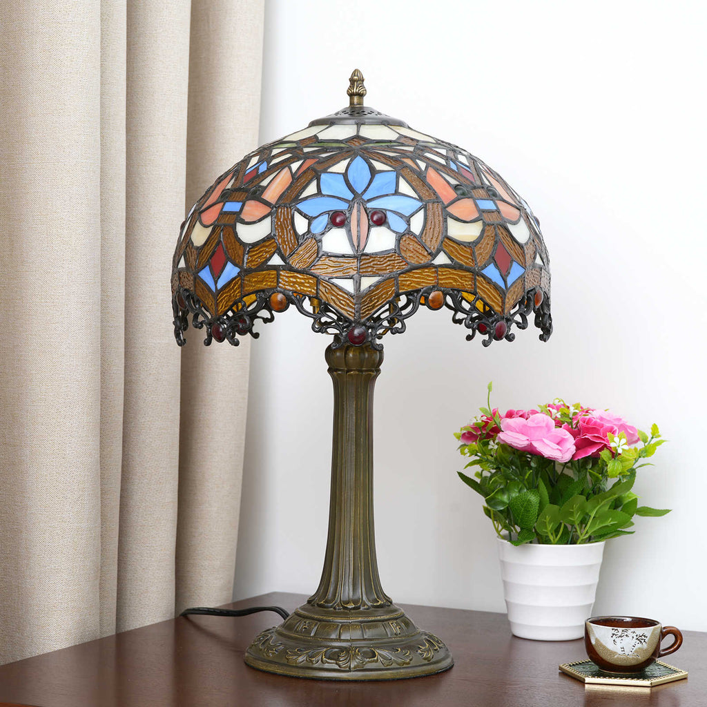 Lampe de Table Style Tiffany en Verre Teinté Multicolore
