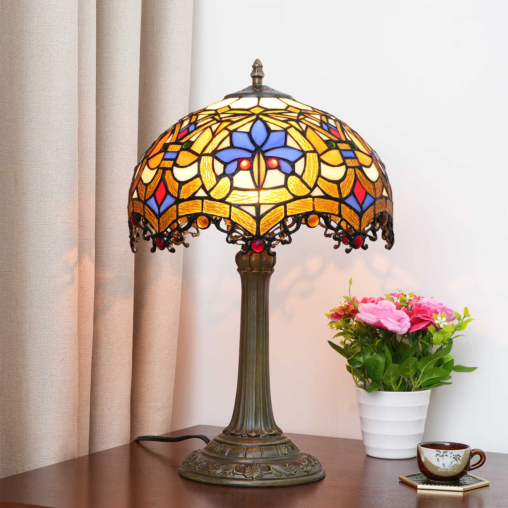 Lampe de Table Style Tiffany en Verre Teinté Multicolore