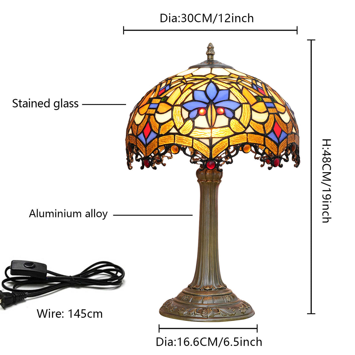 Lampe de Table Style Tiffany en Verre Teinté Multicolore